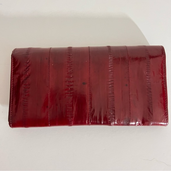 Vintage 80s Red Eel Skin Flap Zip Snap Wallet - Picture 3 of 6